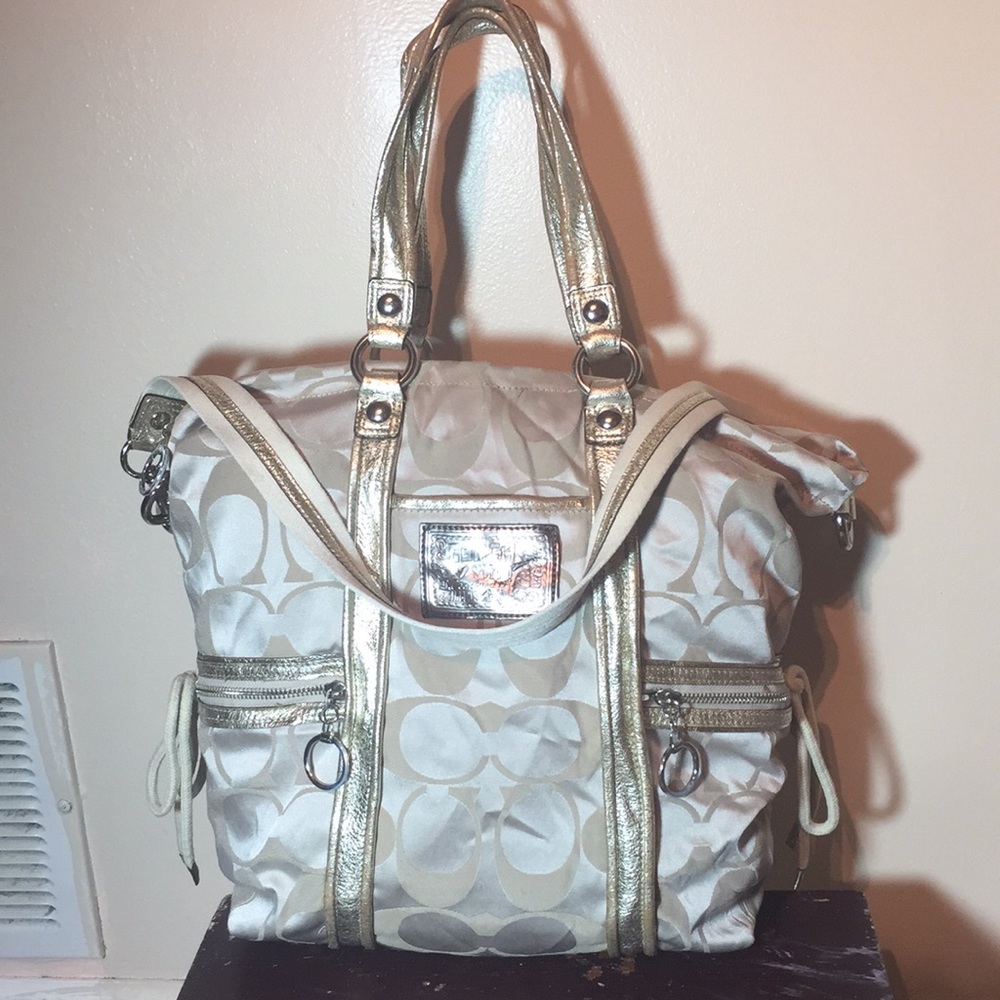 Coach signature canvas bag with metallic trim